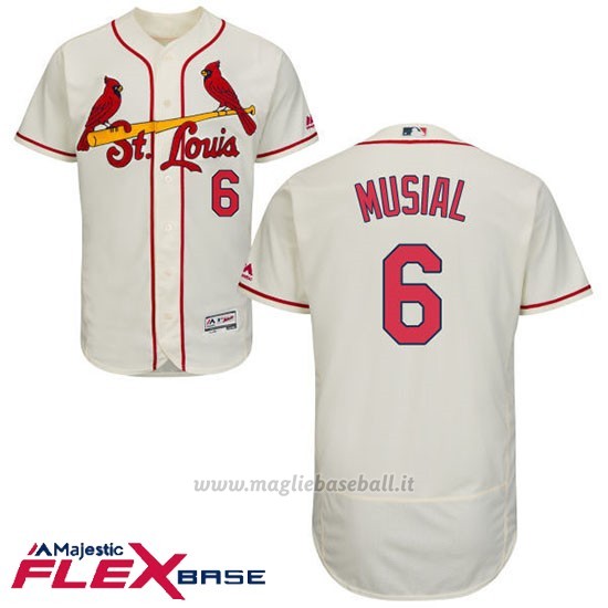 Maglia Baseball Uomo St. Louis Cardinals Stan Musial Majestic Autentico Collezione Flex Base Crema